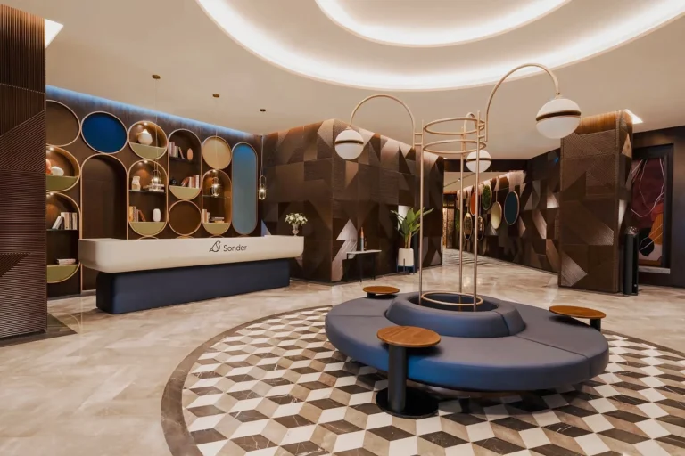 Sonder Business Bay Apartments Hotel, hotel lobby lounge, fit-out by HQI Contracting