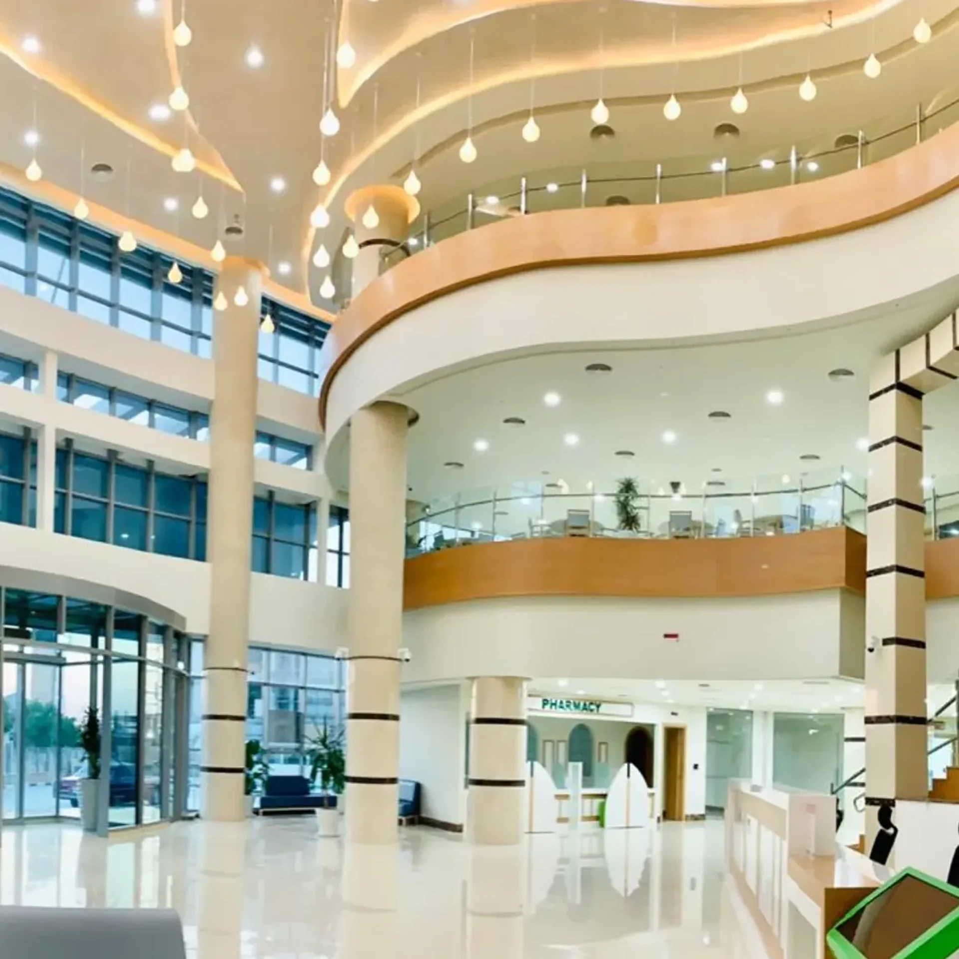 Neuro Spinal Hospital, atrium lobby, fit-out by Creative HMC